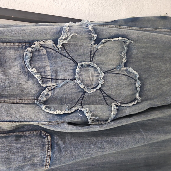 SOLD OUT! Boho Denim Wide Leg with Floral Patchwork - Picture 3 of 6